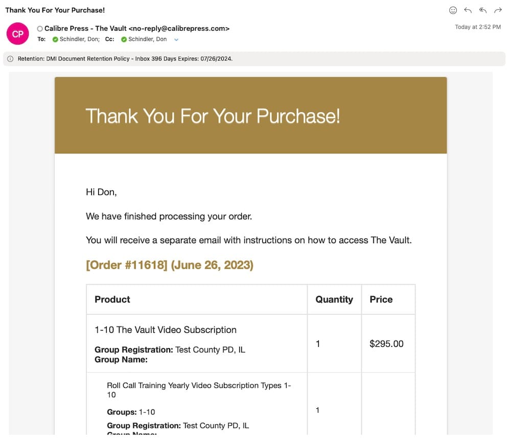 Order Email